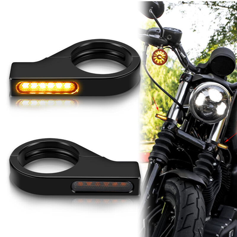 2X Motorcycle Front Fork Tubes Clamp 41mm LED Turn Signals Light Blinker Amber