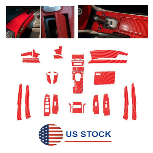 29Pcs For 2008-12 for Honda for Accord Interior Trim Cover Kit Red Carbon Fiber Style US Q