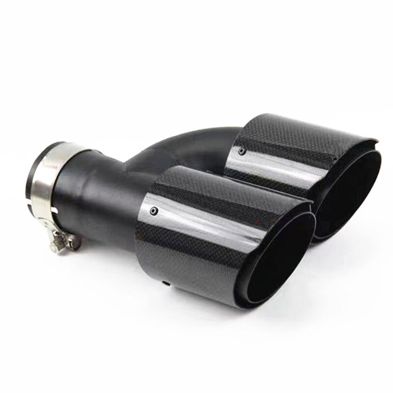1Pcs Car Right All Black Glossy Carbon Fiber Exhaust Pipe H Rear Exhaust Tip End