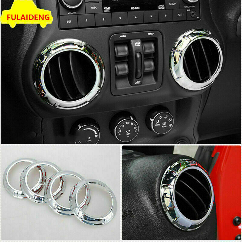 4P for Jeep for Wrangler JK 2007-2017 Chrome Inner Console AC Outlet Vent Ring Trim
