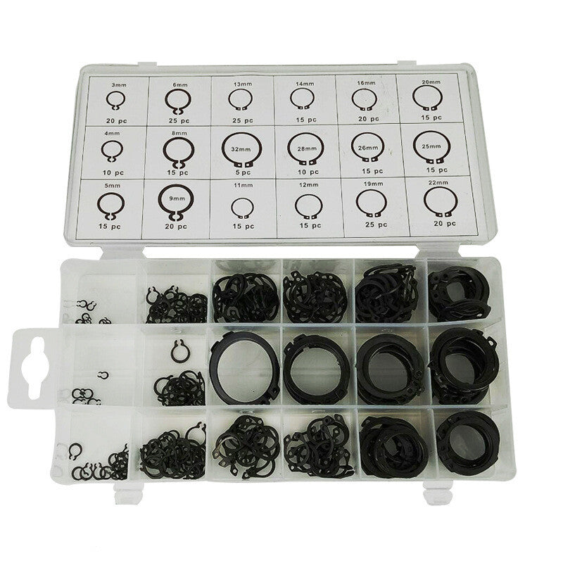 300-piece pack of buckle rings, categorized as fixing hooks, C-clamps, and external rings. n
