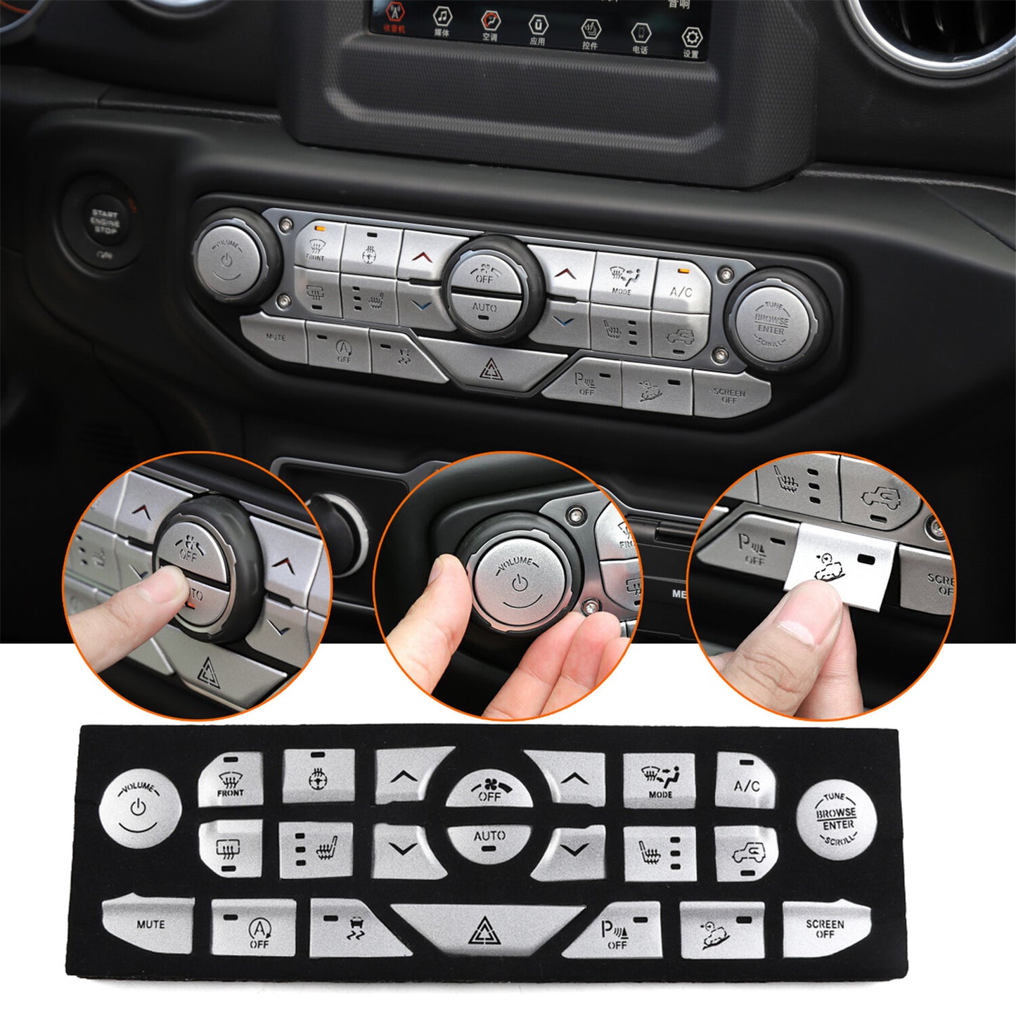 23-PACK Center Console Switch Button Cover Trim for Jeep for Wrangler JL 2018-2023