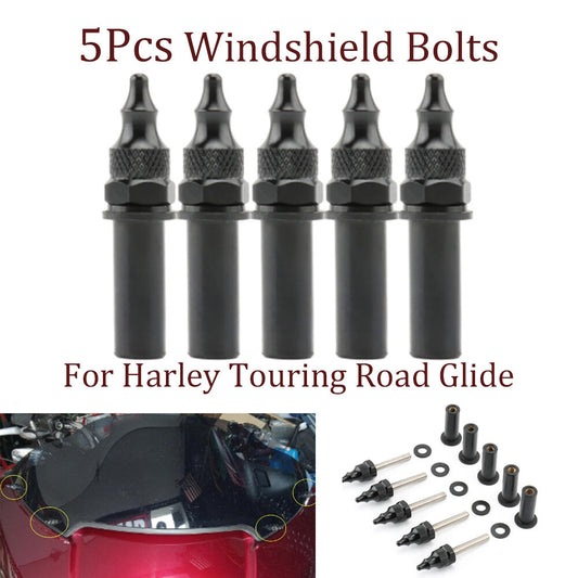 5-Piece Pack of Black Windshield Well Nuts and Bolts for Harley Touring Road Glide Model - n