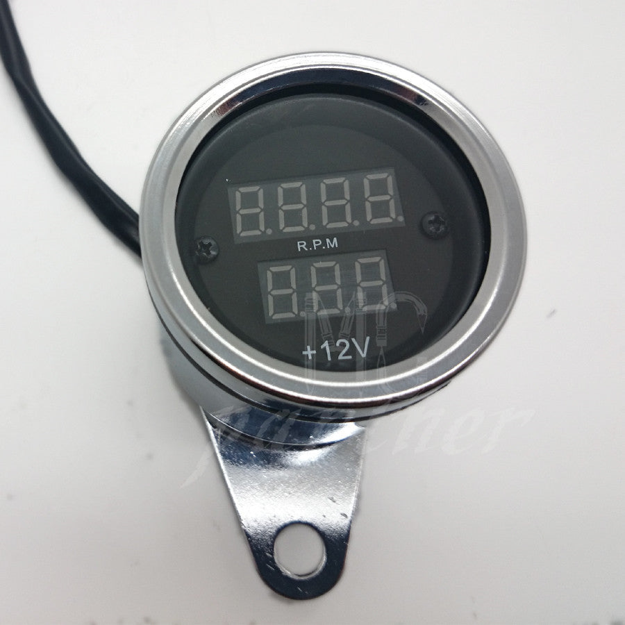 New Chrome Universal Motorcycle LED Digital Tachometer Voltmeter Gauge Combo Q