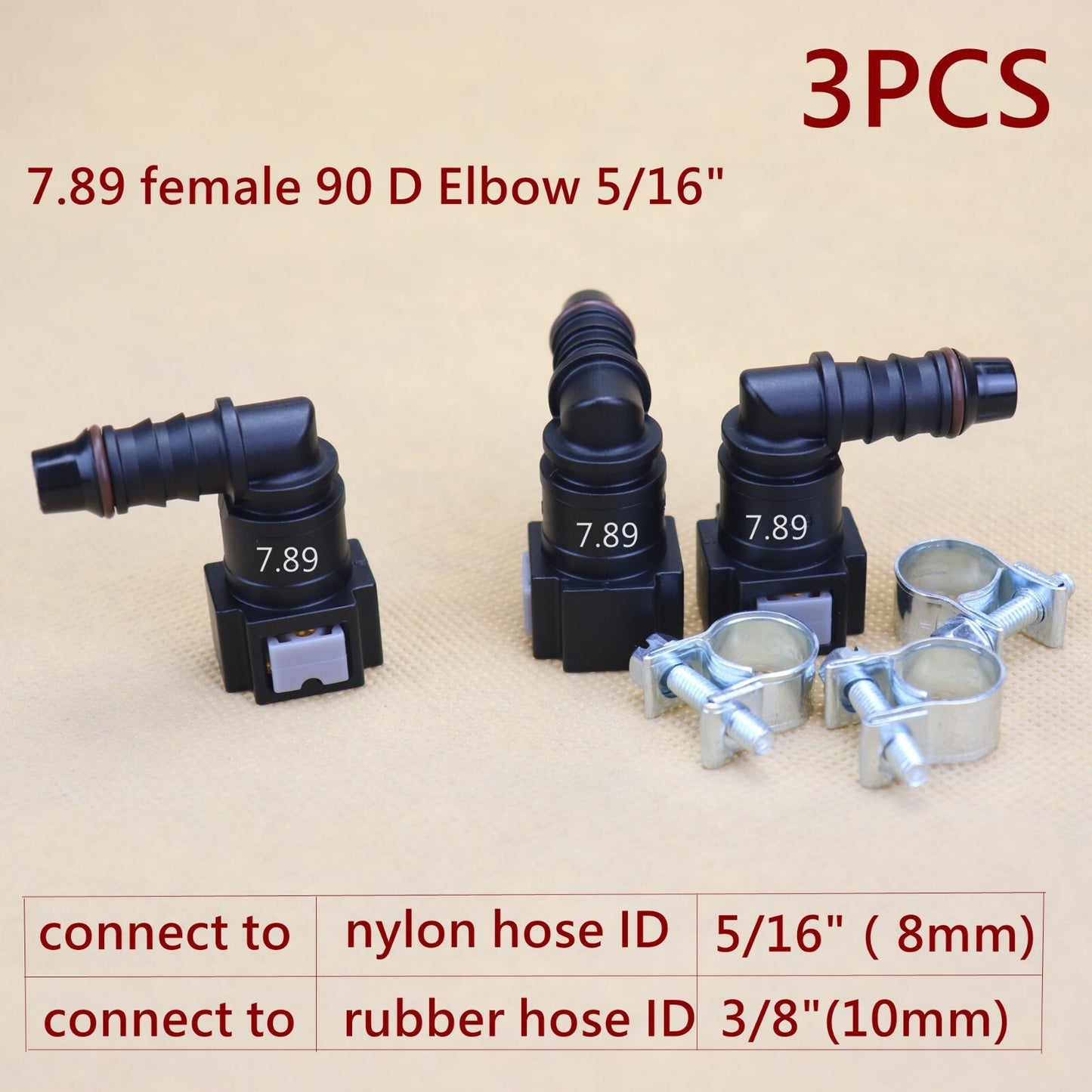 3PCS 90 Deg Elbow SAE 7.89 Fuel Line Quick Release Connector Nylon Hose ID 5/16¡±