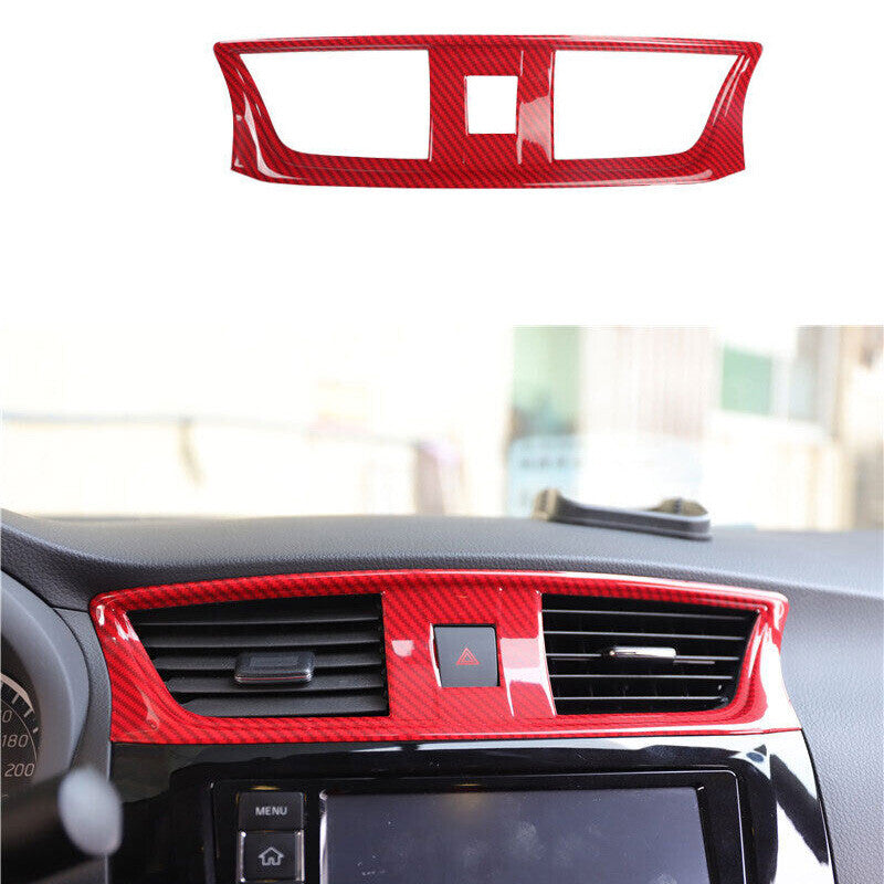 for Nissan Sentra 2013-2019 Red Carbon Fiber Console Air Outlet Vent Trim 1PCS
