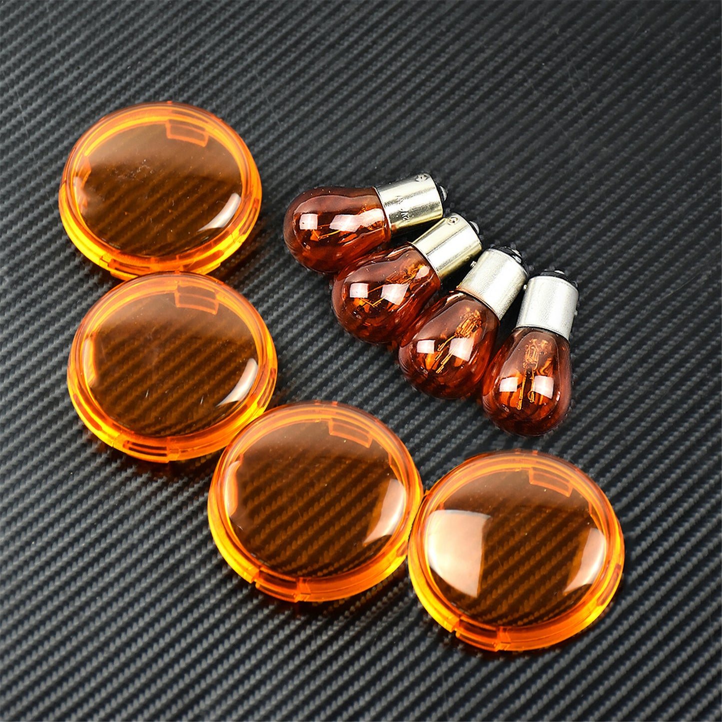 4X Amber Turn Signal Lens Cover + 4X Bulbs Fit for Harley Dyna Softail Sportster
