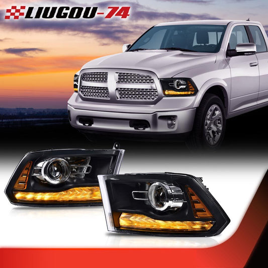 Fits 09-2018 for Dodge for Ram 1500 2500 3500 Black Projector LED DRL Headlights