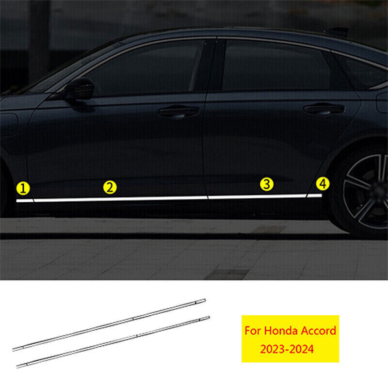 for Honda Accord 2023-24 Chrome Steel Side Door Body Molding Strip Cover Trim 8x