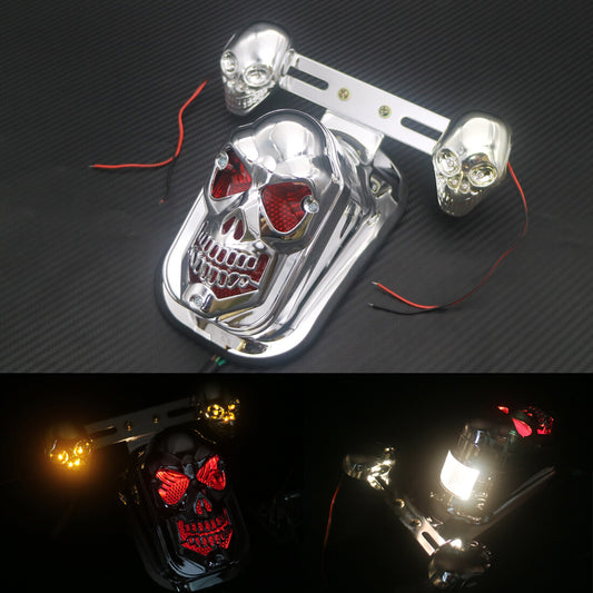 Chrome Skull Turn Signal Brake License Plate Rear Tail Light for Harley Custom Q