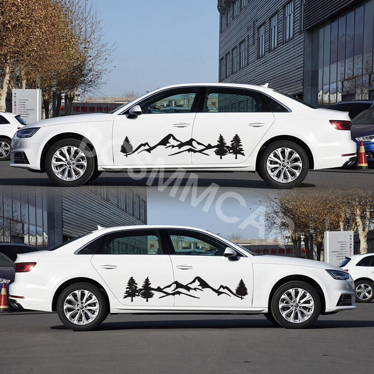 Pair Car Body Side Door Racing Vinyl Film Stickers Decal Mountain Tree Graphics