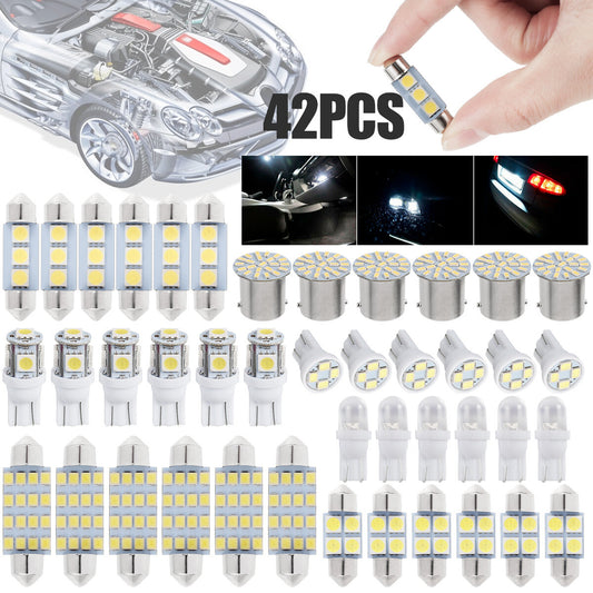 42-piece set of white interior LED dome map license plate bulb accessories for cars - n