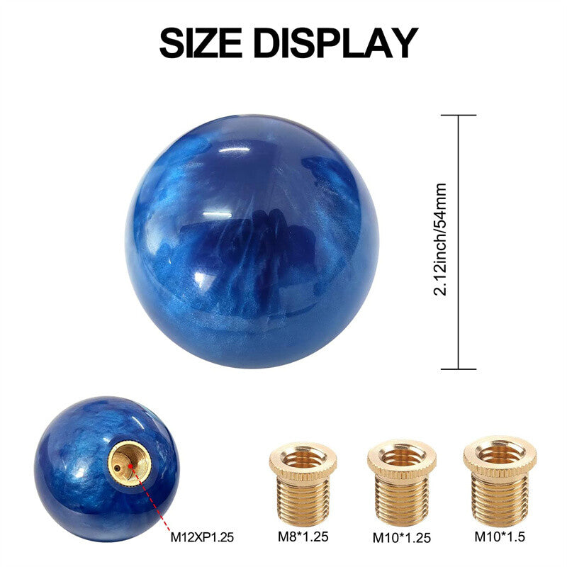 1* Marble Style Round Ball Shift Knob Gear Shifter Head w/3 Adapters Dark Blue Q
