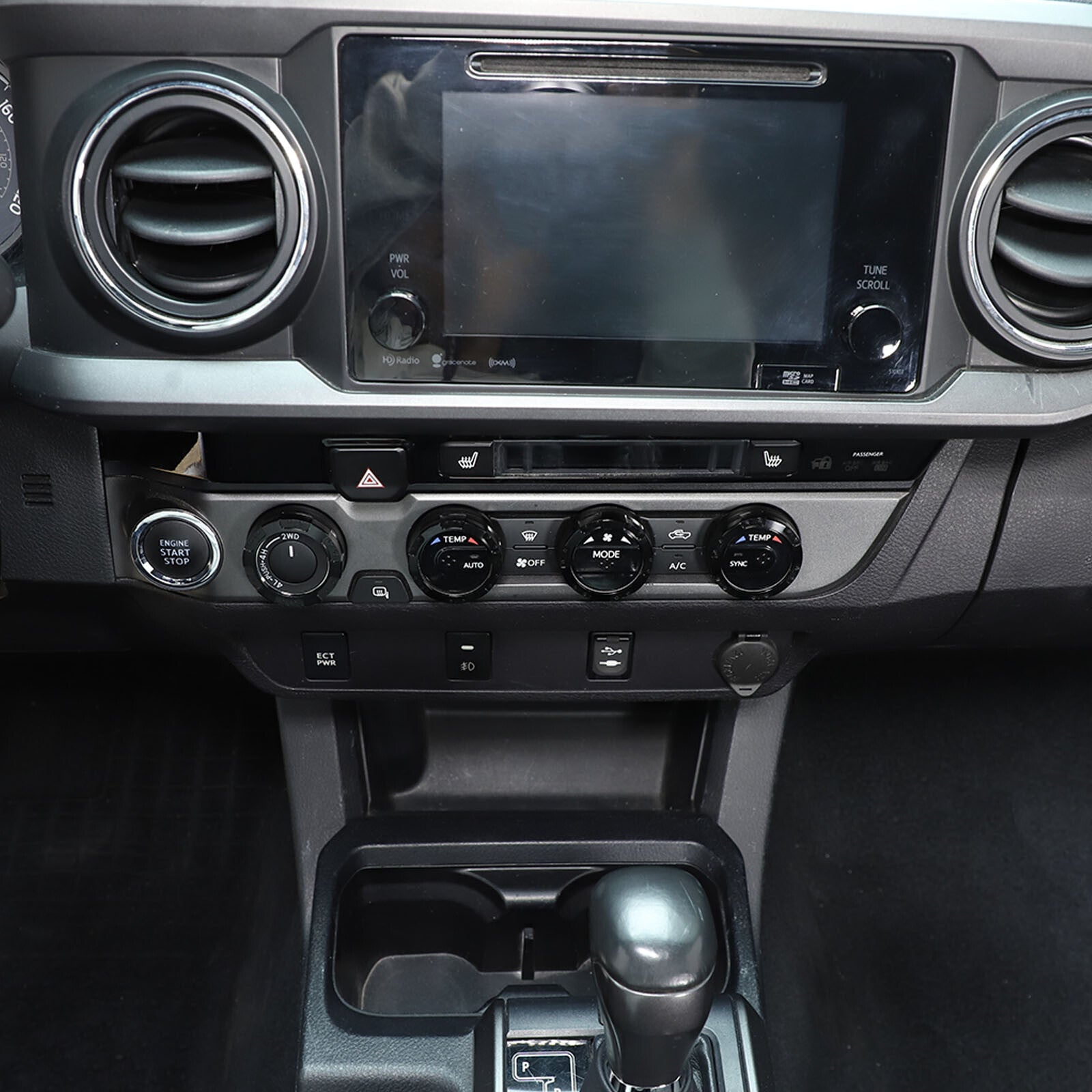 Black automotive climate control ring knob trim cover for Tacoma 2016 - 2024 4X- n