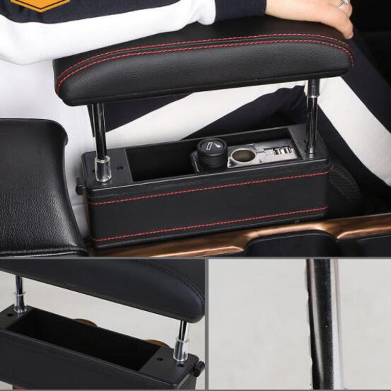 Adjustable leather driver's armrest storage box with USB charging - n