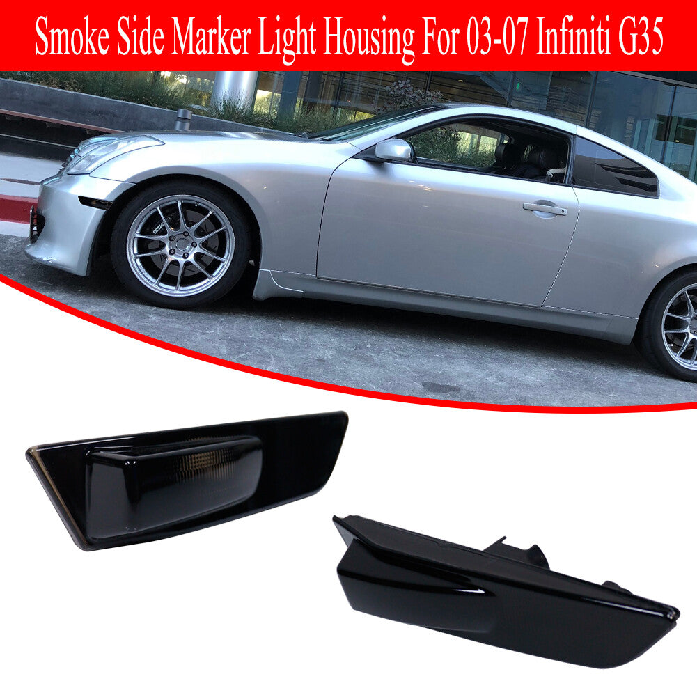 For 2003 - 07 for Infiniti G35 2 Door Smoked Front Bumper Fender Side Marker Light Lens - v