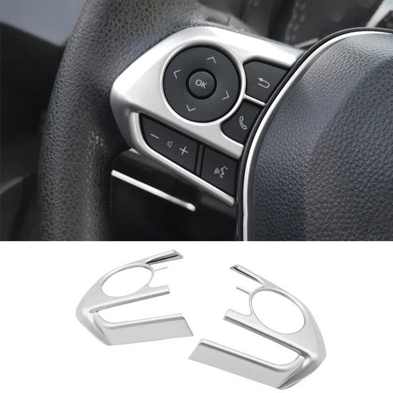 2-Piece Silver Steering Wheel Button Cover Trim for 2019-23 RAV4 Venza Harrier n
