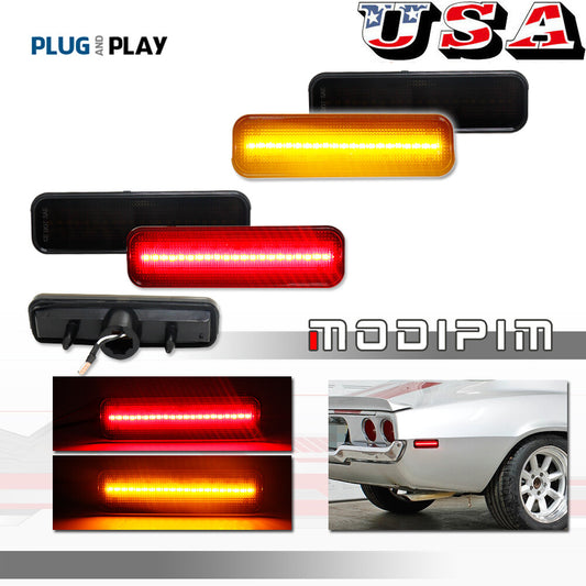 Suitable for 1970-1977 Chevry Camaro Smoked LED Front Amber + Rear Red Side Marker Lights