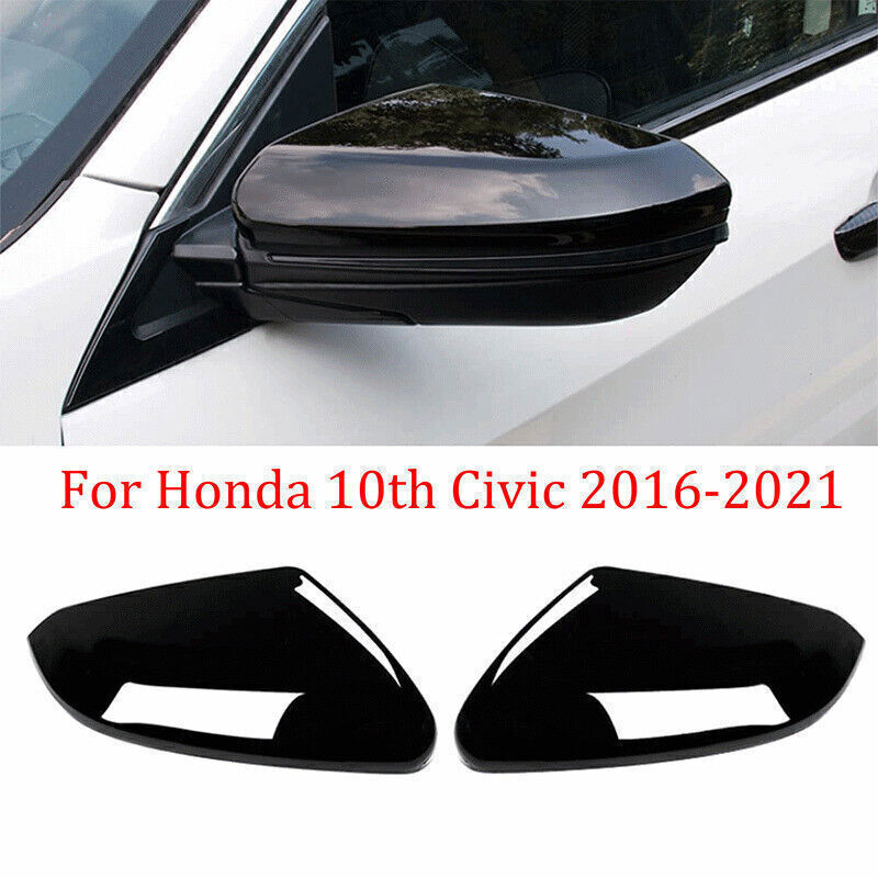 2PCS ABS Gloss Black Side Rearview Mirror Cap Cover Trim for Honda for Civic 2019-21