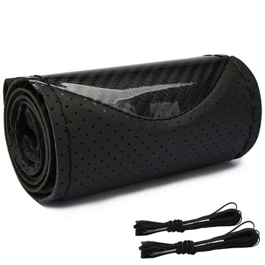 Glossy Carbon Fiber Car Steering Wheel Cover Hand Sewing Breathable Faux Leather n