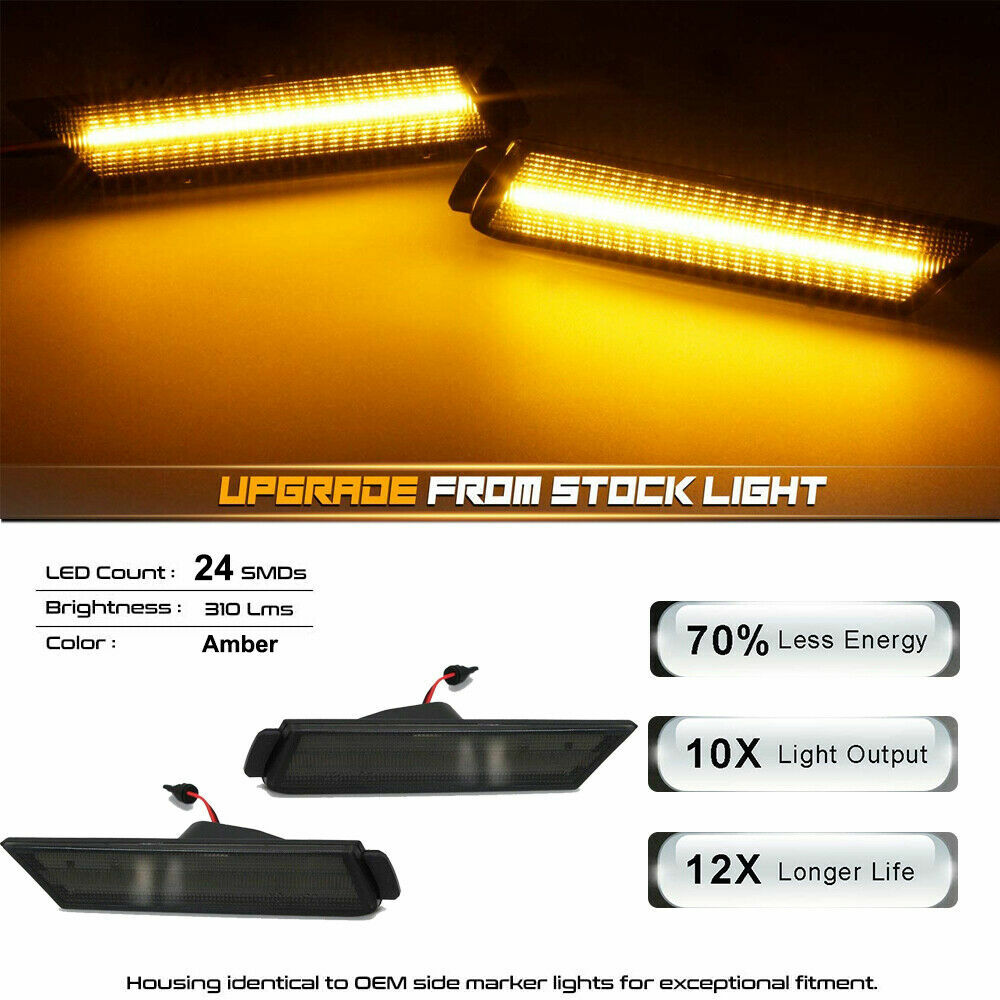 Black Lens Amber LED Front Side Marker Reflector Lights for 2010-15 for Camaro - v