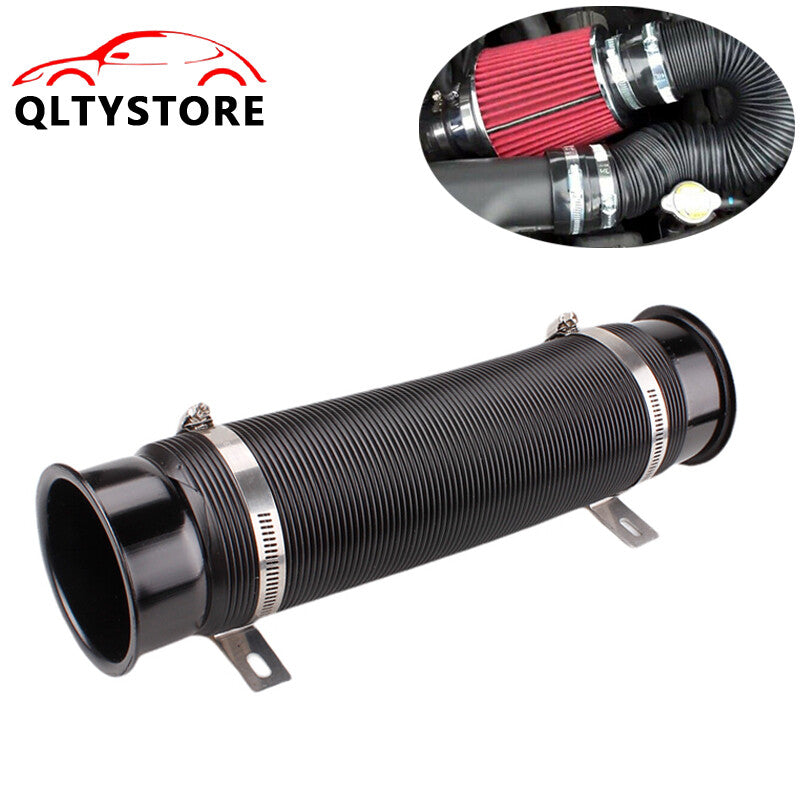 3'' 76mm Flexible Car Cold Air Intake Hose Filter Pipe Telescopic Tube Black Q