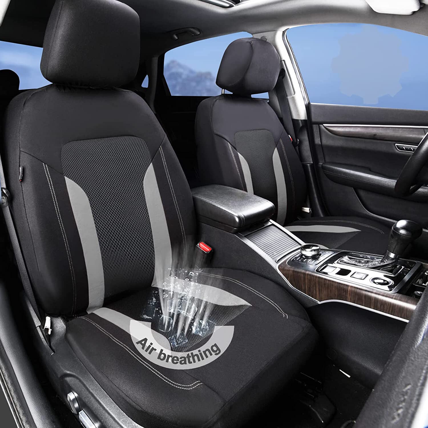 5 Seats Car for Seat Covers Full Set Interior Front Rear Black/Gray For Four Seasons Q