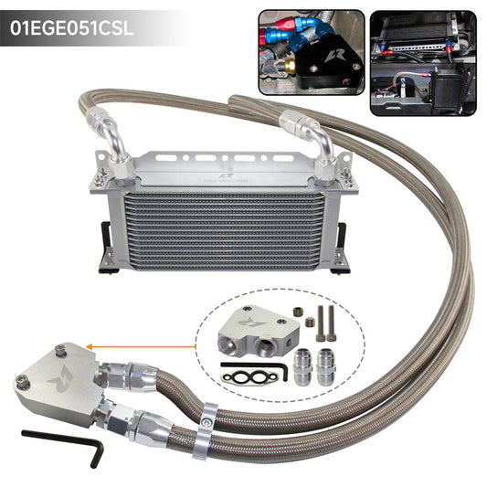 16 Row Engine Oil Cooler Kit For LS1 LS2 LS3 LS6 LS7 4.8L 6.0L 6.2L GM CK Silver