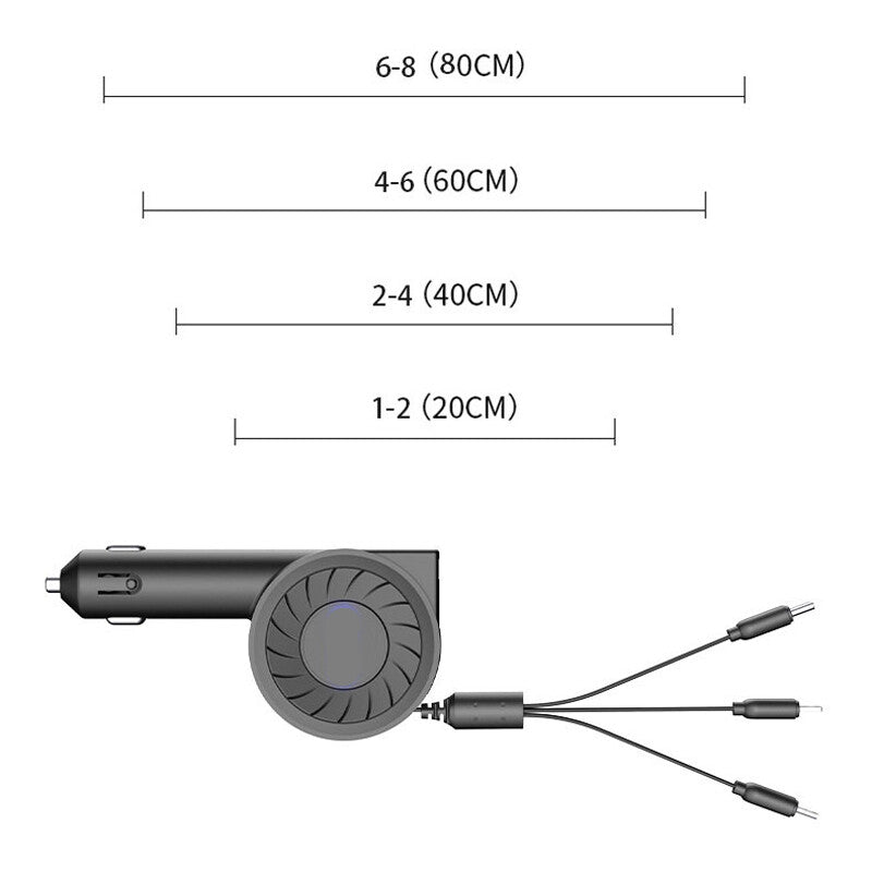 3-in-1 fast charging output car charger with USB port for mobile phones, computers, and socket adapters. n