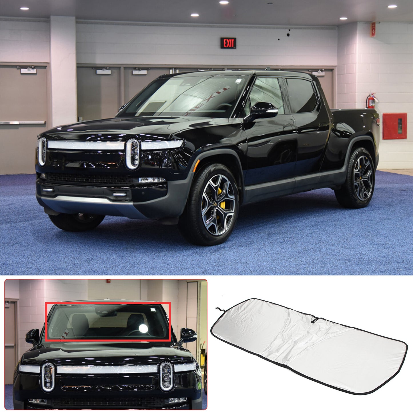 Foldable front and rear window windshield sunshade UV block for Rivian for R1T - n