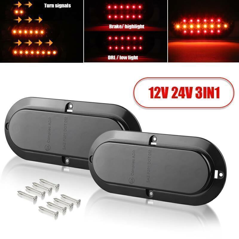 2PCS LED Flowing Running Stop Brake Turn Signal Rear Tail Light Truck Trailer