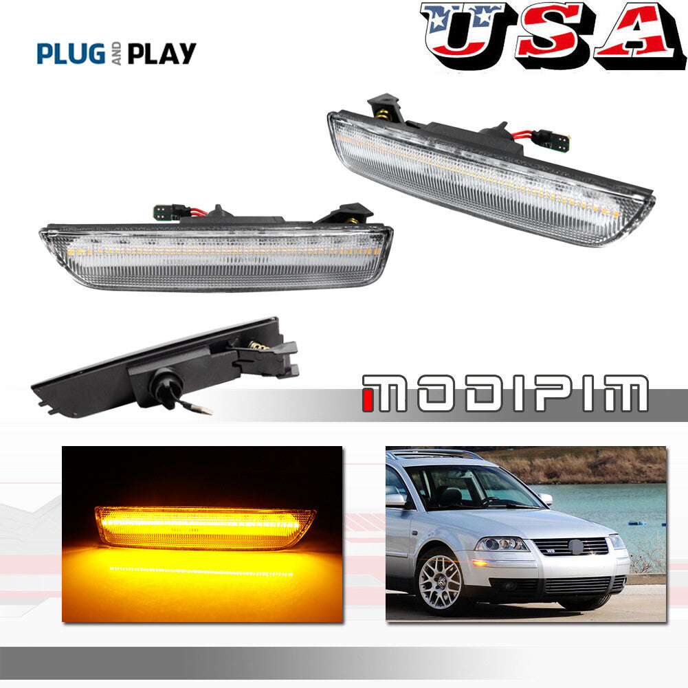 LH+RH transparent LED front bumper side marker signal light suitable for 2001-05 for Passat B55- v