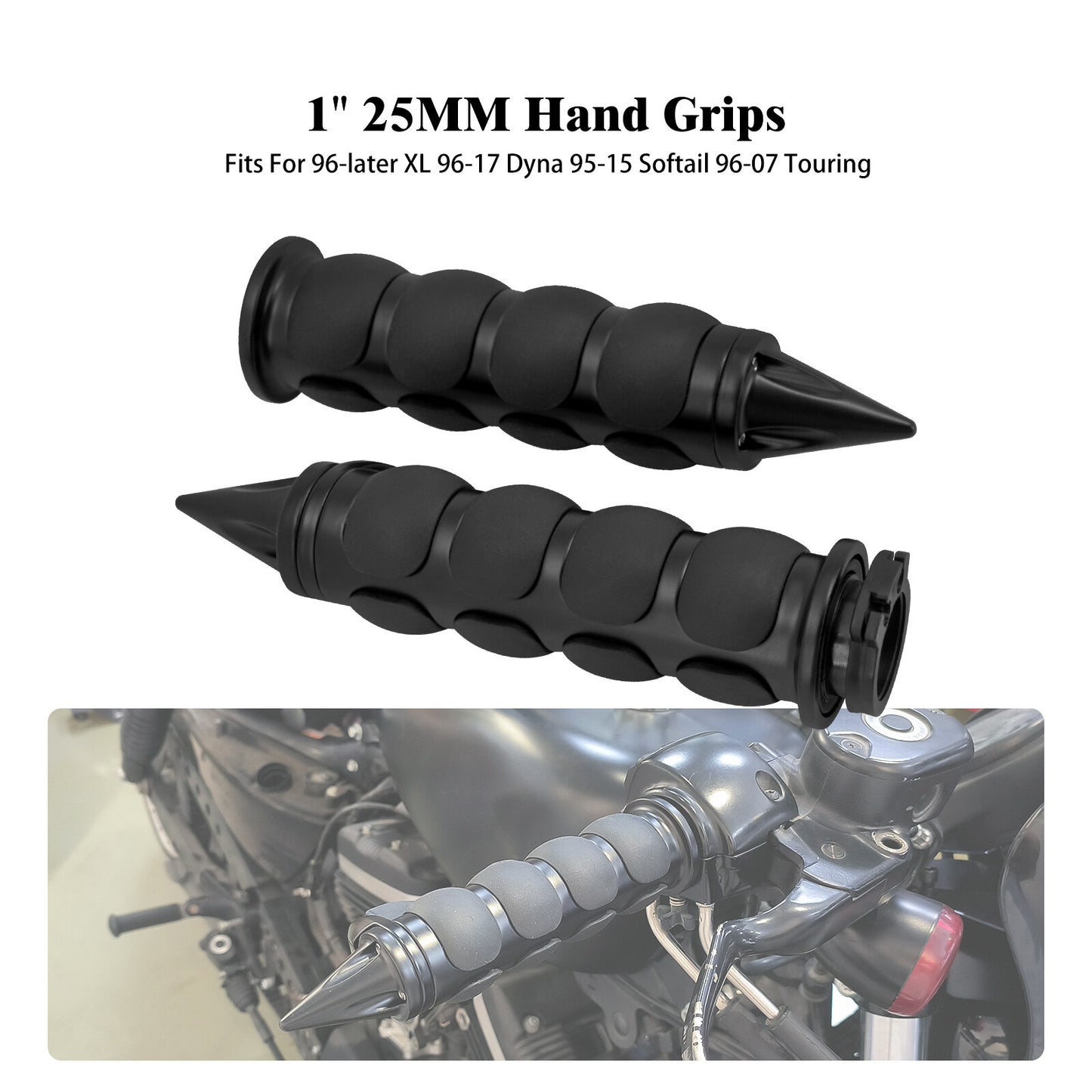 Black 1 Non-Slip Rubber Spike Hand Grips Fits for Harley Softail Dyna Sportster