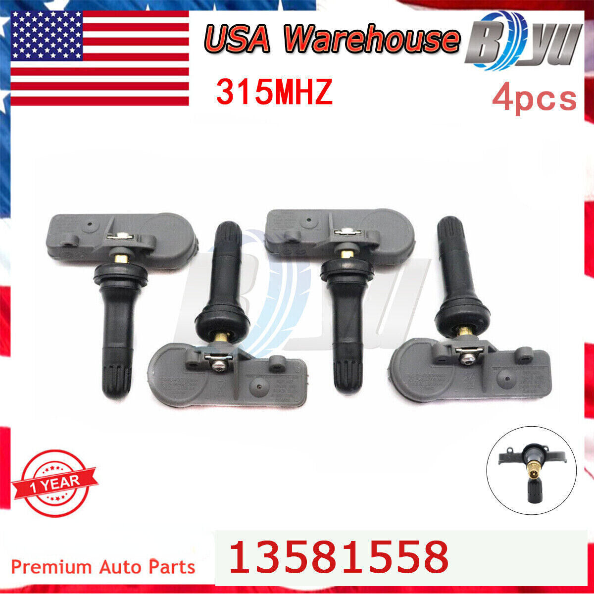 4x TPMS New Tire Pressure Monitoring Sensors 13586335 13581558 for Chevy for GMC GM