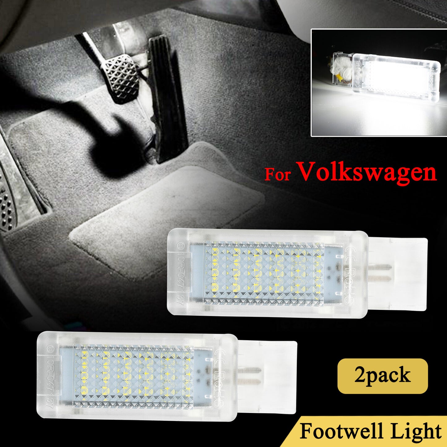 2x for VW Footwell Lighting White LED for Golf 5, 6 for Passat Touareg CaddyJetta for Tiguan Q