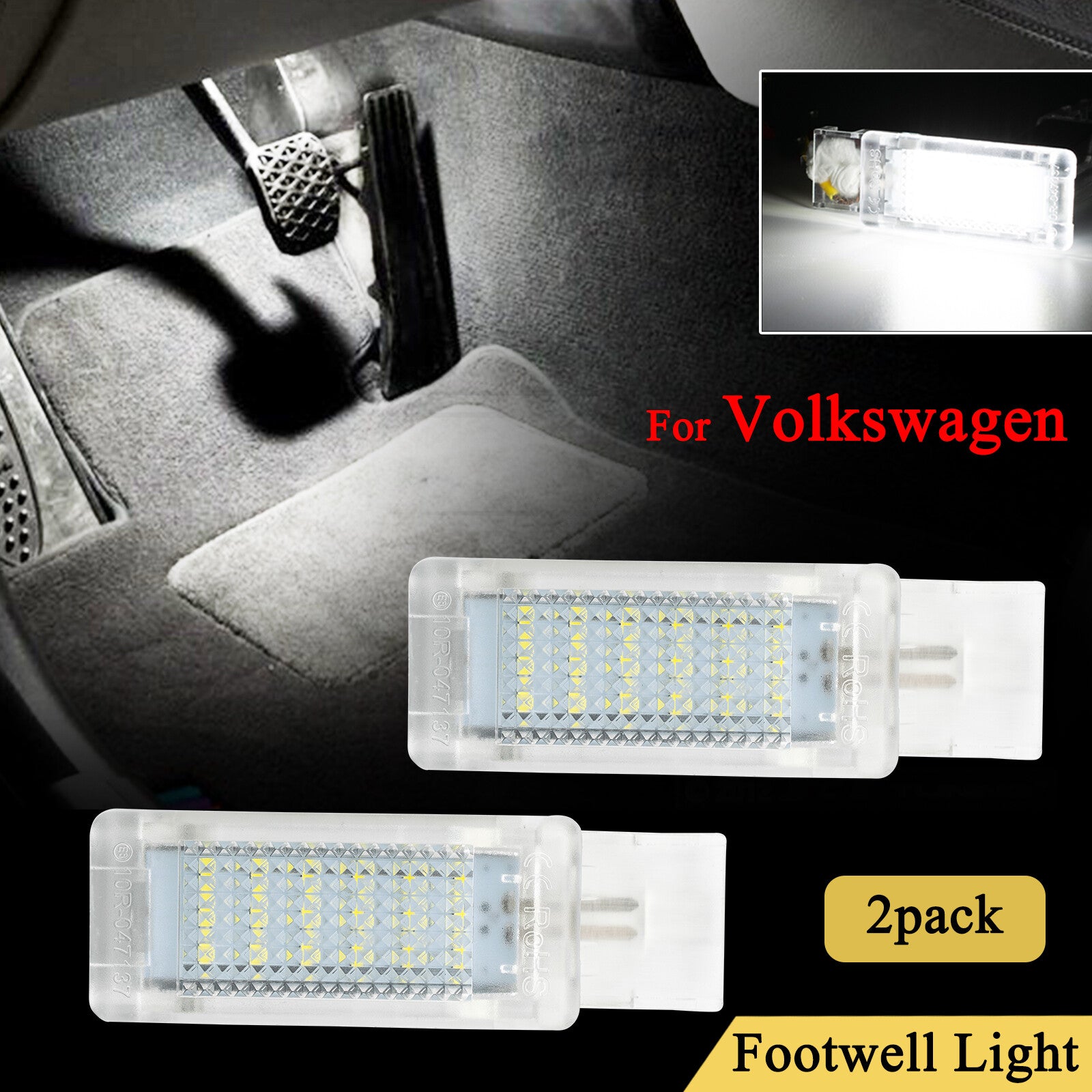 2x for VW Footwell Lighting White LED for Golf 5, 6 for Passat Touareg CaddyJetta for Tiguan Q