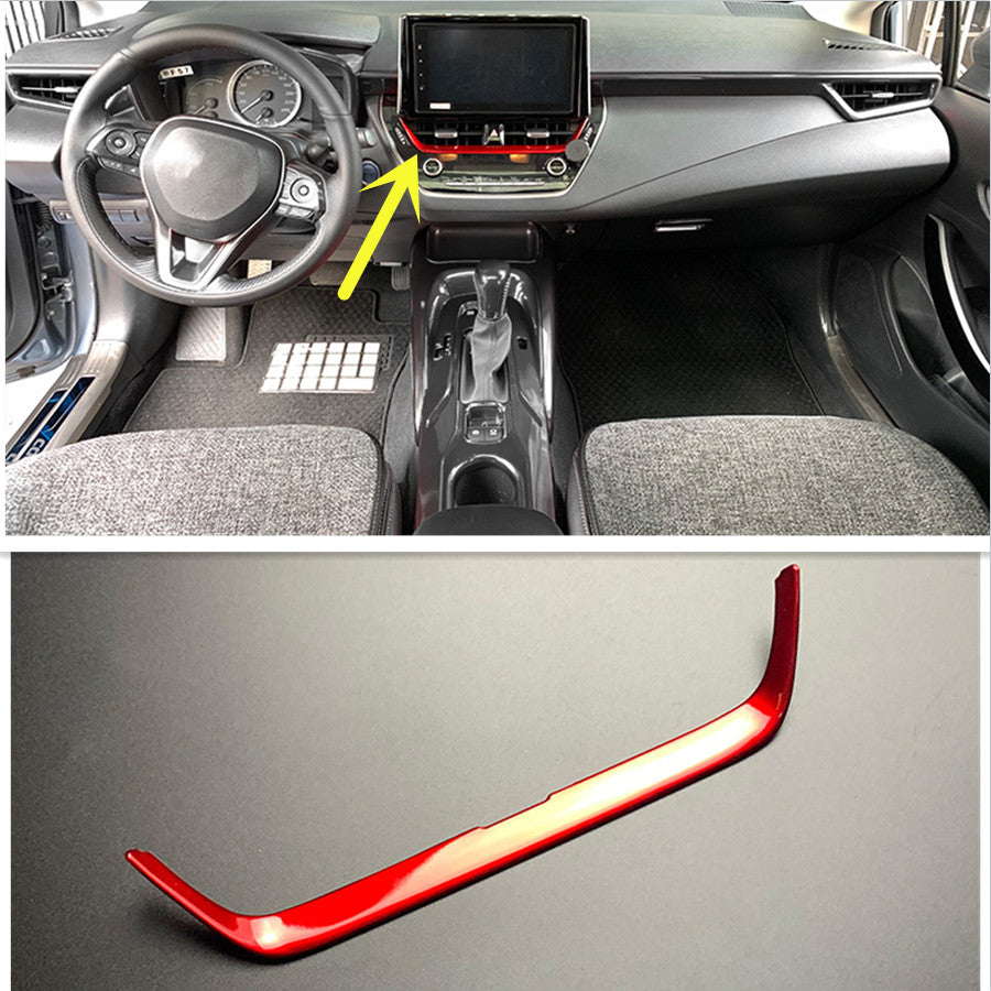 Bright red dashboard center air vent trim for 2019-2023 for Toyota for Corolla cars.