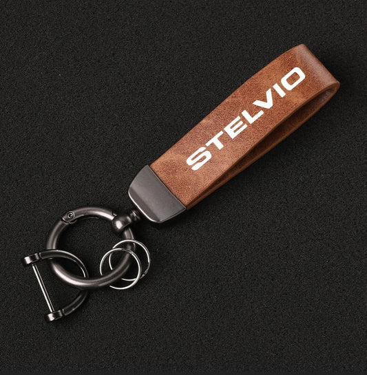 Suitable for Audi A4 car keychain keychain, keyring, dark brown leather horseshoe buckle- v