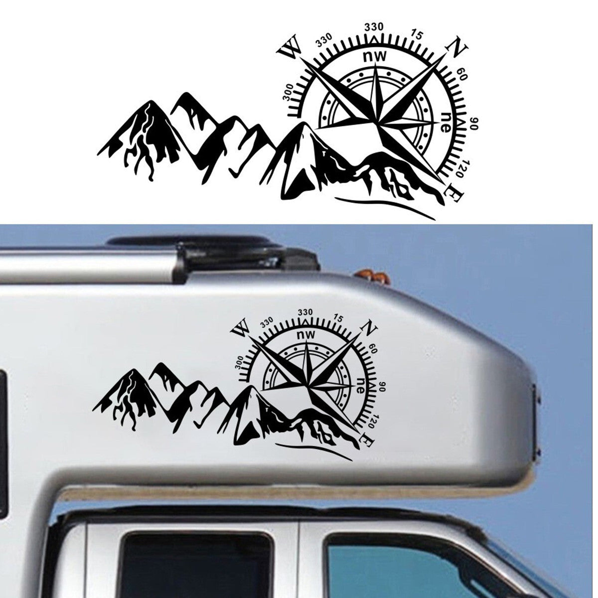 Compass Navigation Mountain Sticker Decal For DIY Offroad Car Body Door Decor