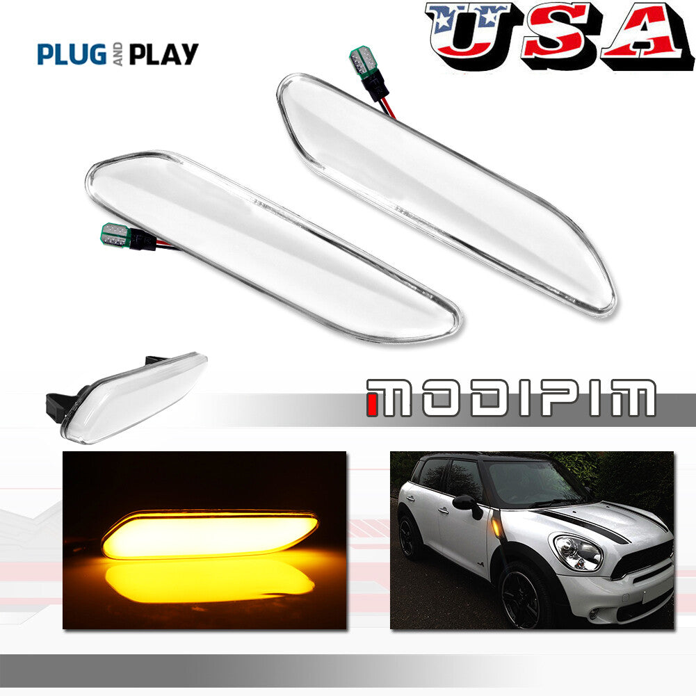 Suitable for Mini Cooper R60 R61 amber LED front fender side marker signal light, transparent- v