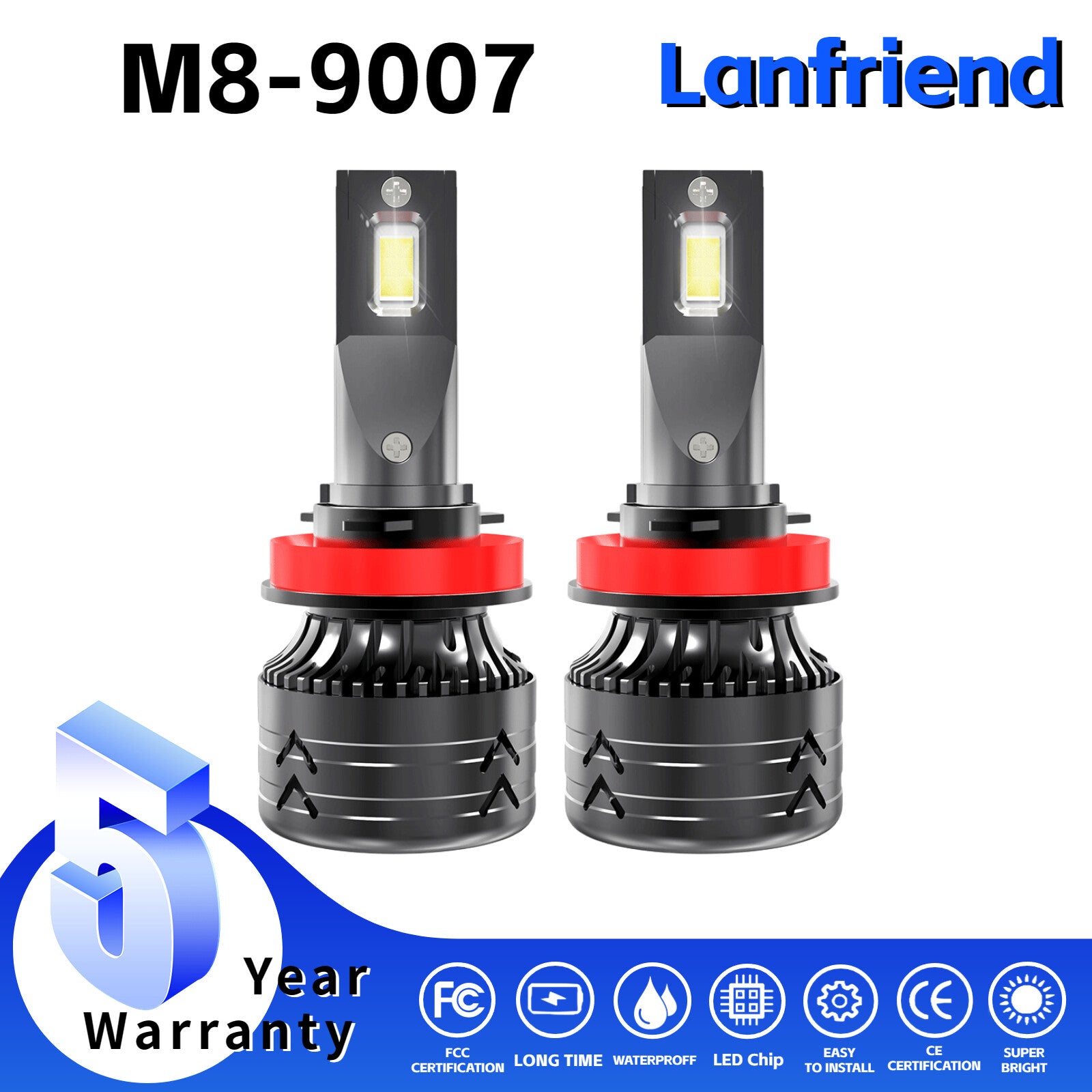 ?2x 9007 Hi Lo LED Headlight Bulbs 6000K 18000LM 12 Chips Super Bright Kit?