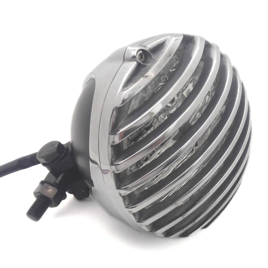Polished Black Scalloped Finned Headlight Grill for Harley Bobber Chopper Custom Q