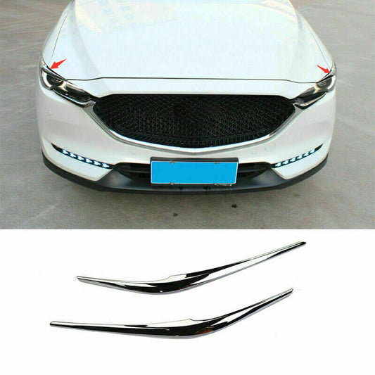 2P ABS Chrome Front Headlight Eyebrows Lamp Strip Trim for Mazda CX-5 2017-2021