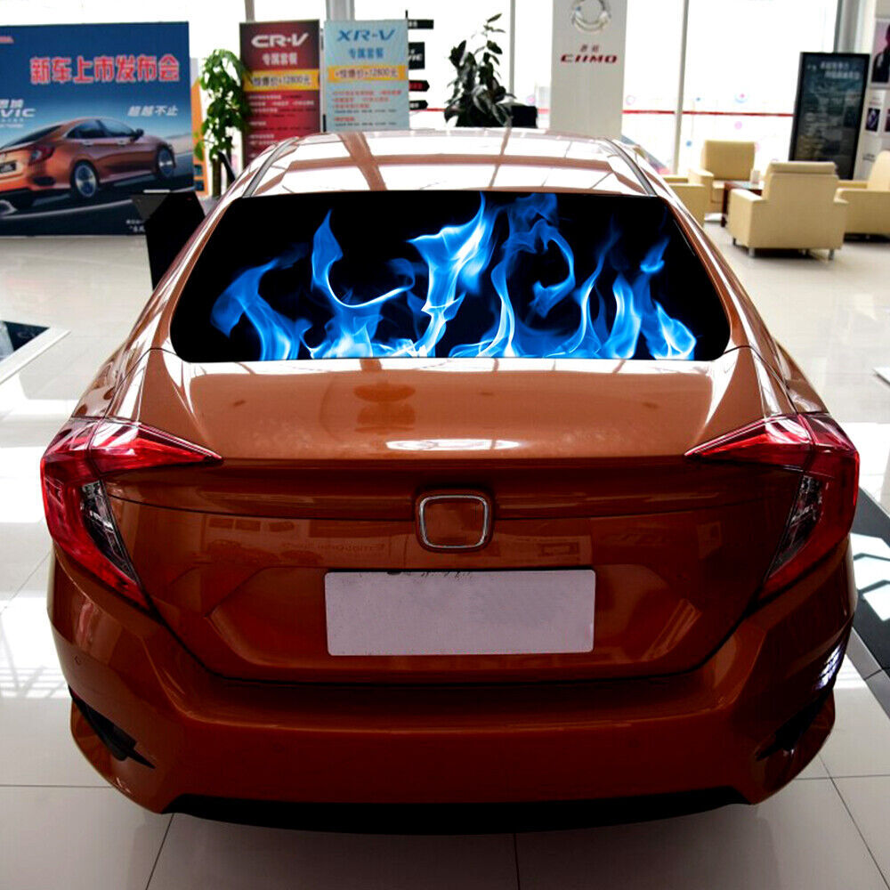 Sticker with burning blue flame for car, truck, suv, rear rear rear window