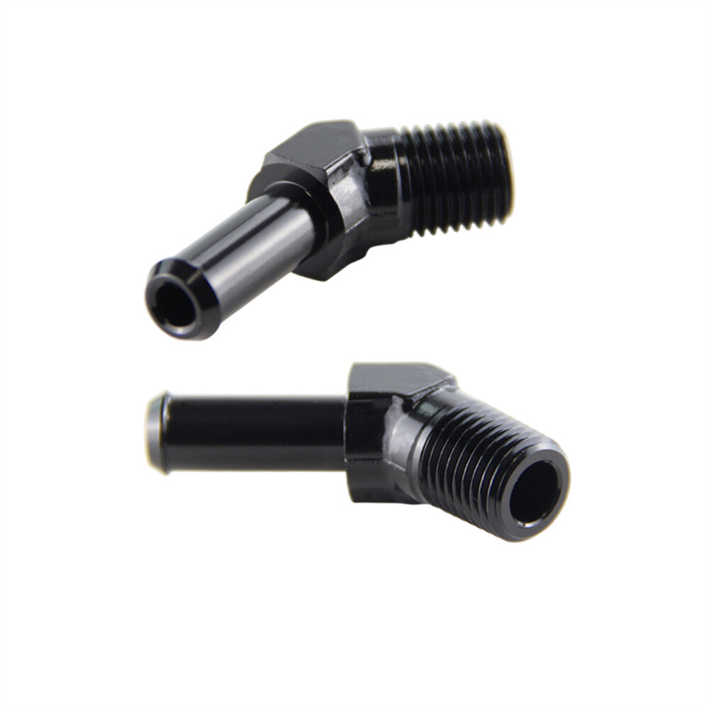 2PCS Aluminum AN6 1/4 NPT Male to 3/8 Hose Barb 45 Degree Adapter Fitting Black