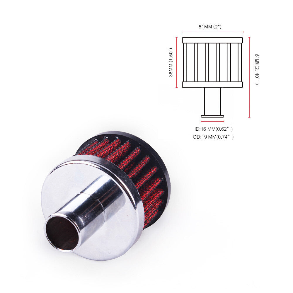 Filter Crankcase Breather Clamp On Round Chrome 3/4 in inlet Red Q
