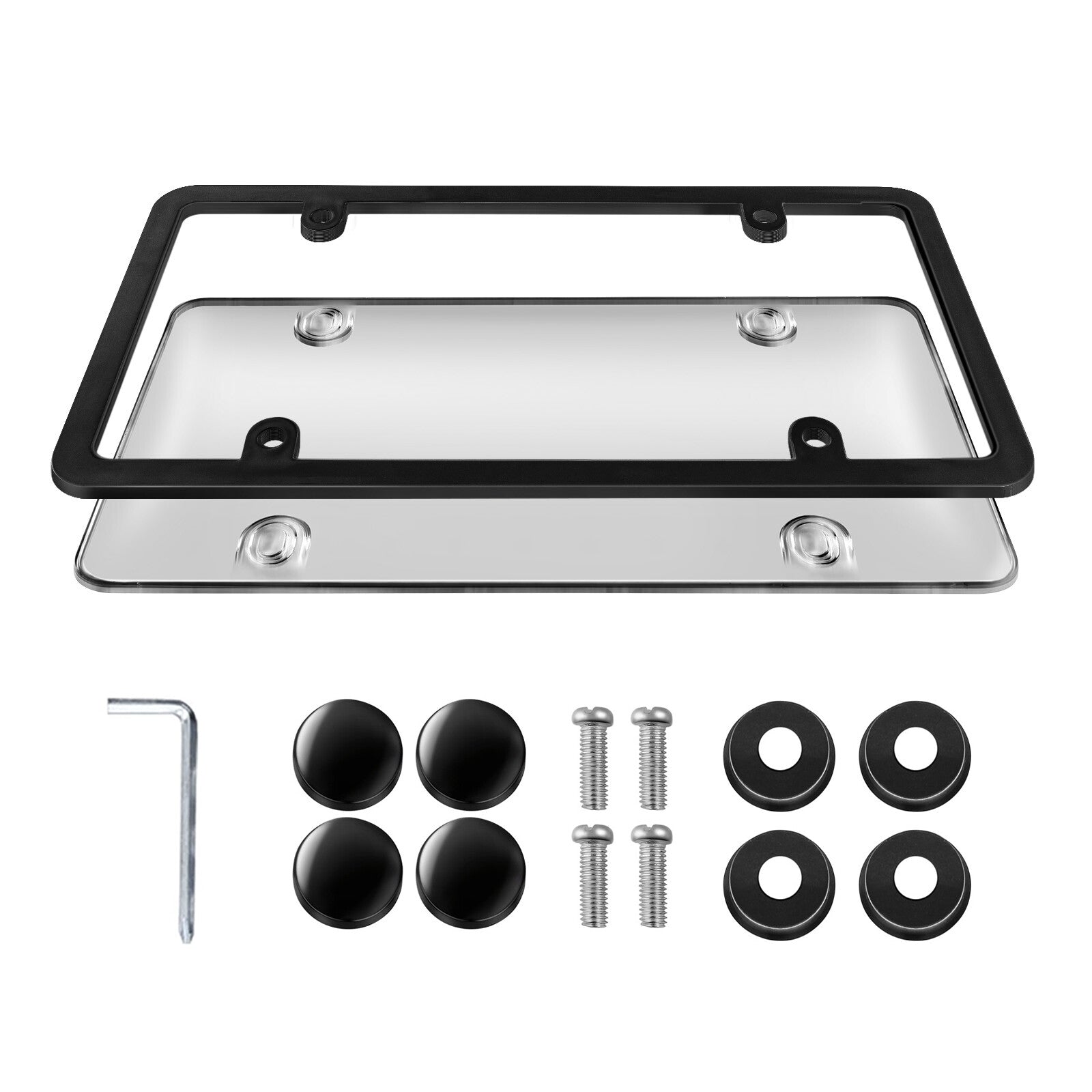 General Motors American Black Car PC Plastic License Plate Frame 4-Hole Screw Cap Q