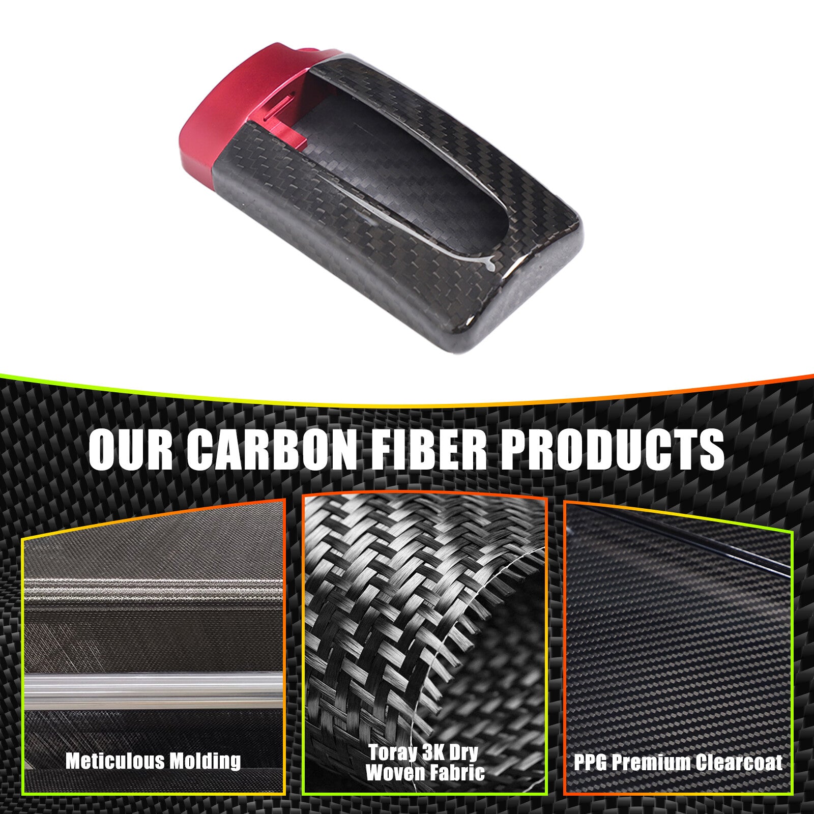 Carbon fiber GTR style keychain protective case with red accents for Nissan for Infiniti oval remote control
