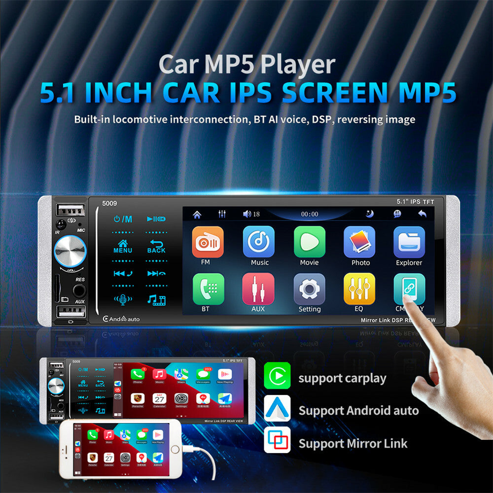 1Din 5.1in Car Radio MP3 USB AUX AM/FM Digital Media Stereo Receiver Mirror Link