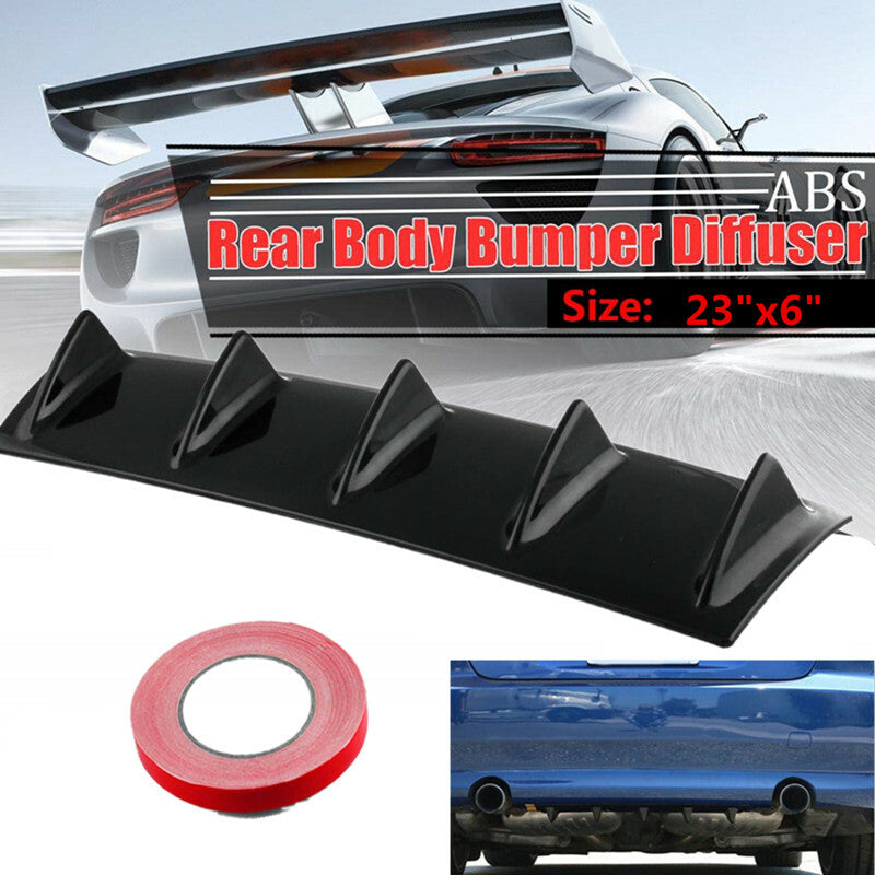 23'' x6'' Black Car Rear Bumper Diffuser Shark Fin Add-on Splitter Spoiler Lip